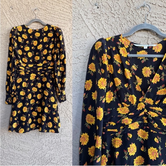 VERONICA BEARD Black & Yellow Sunflower Floral Printed Silk Riggins Dress Sz 0 - Picture 12 of 17